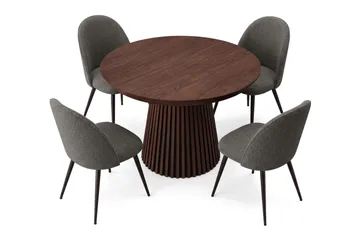 Peyra spisebordssæt 120-220 cm med udtræk og 4 Nibe Plus-spisestole - Valnød - Møbler - Borde - Spisebordssæt