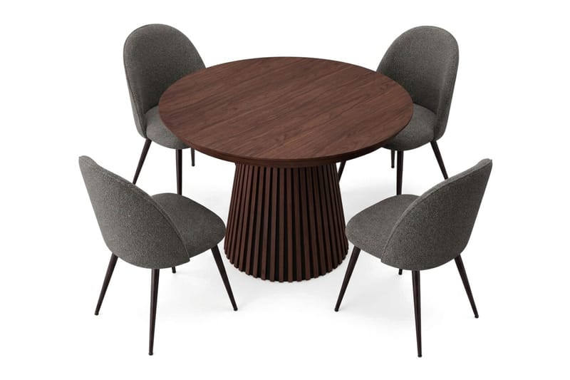Peyra spisebordssæt 120-220 cm med udtræk og 4 Nibe Plus-spisestole - Valnød - Møbler - Borde - Spisebordssæt