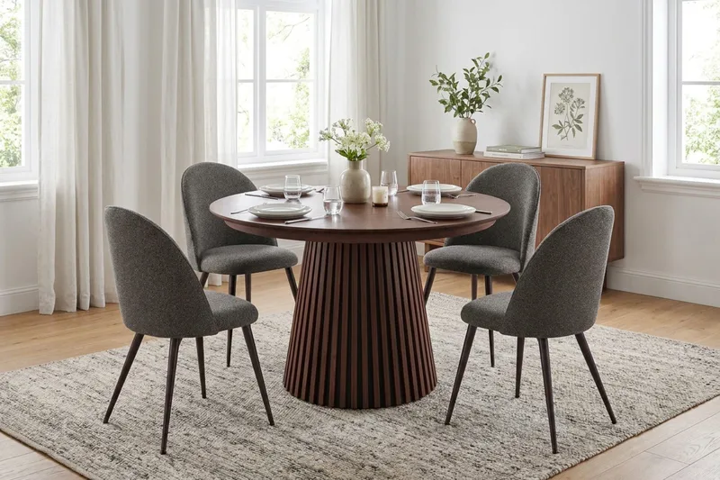 Peyra spisebordssæt 120-220 cm med udtræk og 4 Nibe Plus-spisestole - Valnød - Møbler - Borde - Spisebordssæt