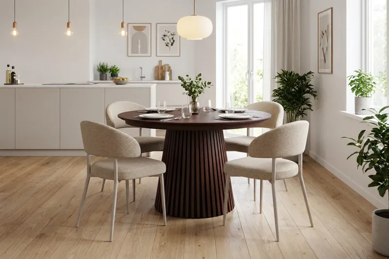 Peyra Spisebordssæt med udtræk 120-220 cm med 4 Sawako Spisestole - Valnød - Møbler - Borde - Spisebordssæt