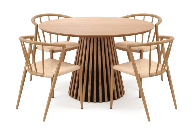 Peyra Spisebordssæt rundt 110 cm eg med 4 Winston spisebordsstole, Eg