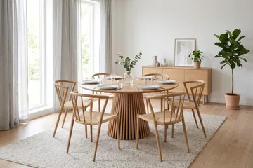 Peyra Spisebordssæt rundt 130 cm Eg med 6 Winston Spisebordsstole - Eg - Møbler - Borde - Spisebordssæt