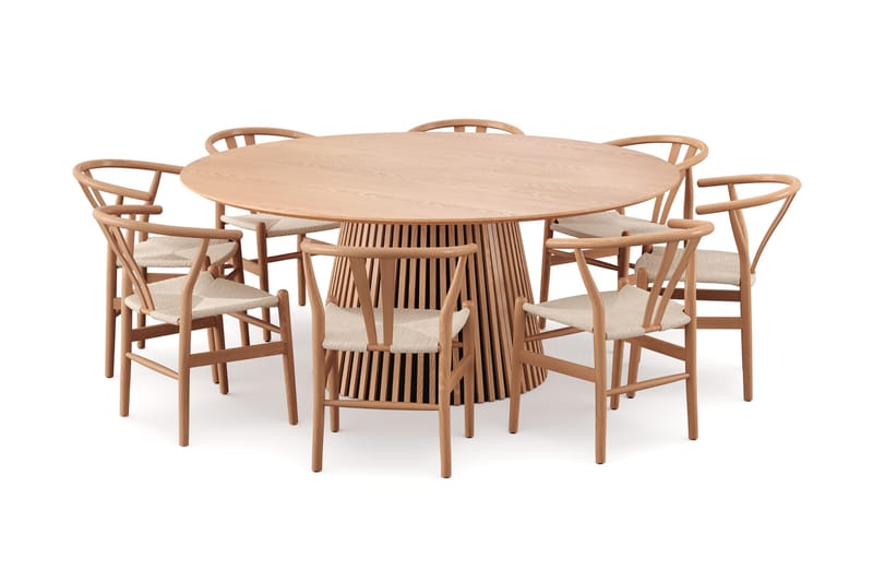 Peyra Spisebordssæt rundt 180 cm Eg med 8 Dastoori Spisebordsstole, Eg