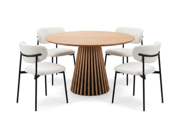 Peyra spisegruppe, rund 110 cm, eg med 4 Lucy spisebordsstole - Eg - Møbler - Borde - Spisebordssæt