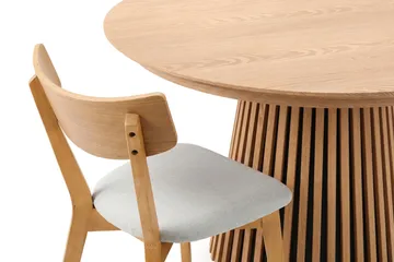 Peyra spisegruppe, udtrækkelig og rund 120-220 cm i eg med 4 Amelia spisebordsstole med hynde - Eg/beige - Møbler - Borde - Spisebordssæt