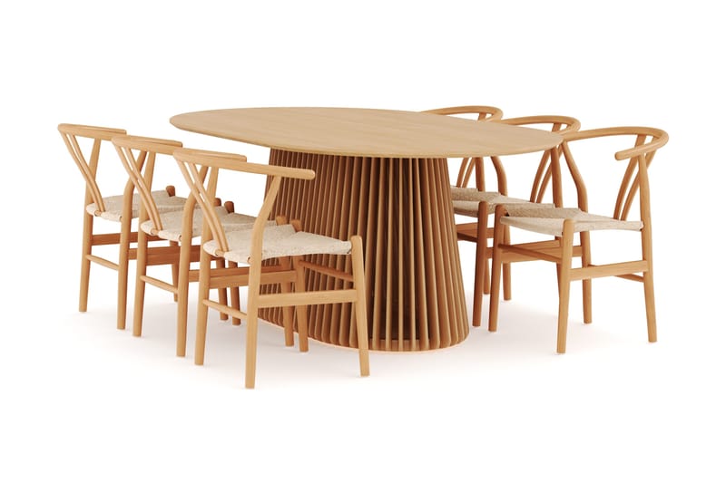 Peyra Spisegruppe 200 cm Ovalt Eg med 6 Dastoori Spisestol, Natur