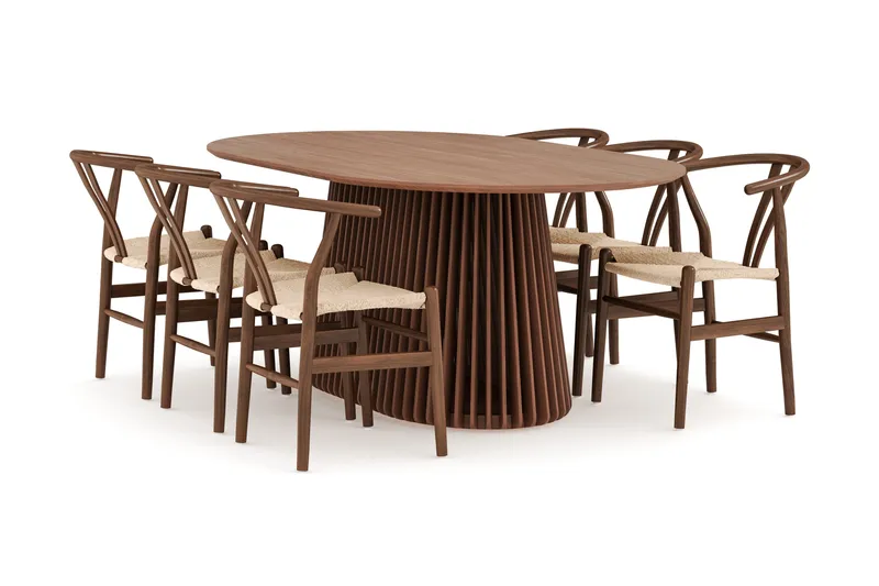 Peyra Spisegruppe 200 cm Ovalt spisebord med 6 Dastoori Spisestole, Valnød