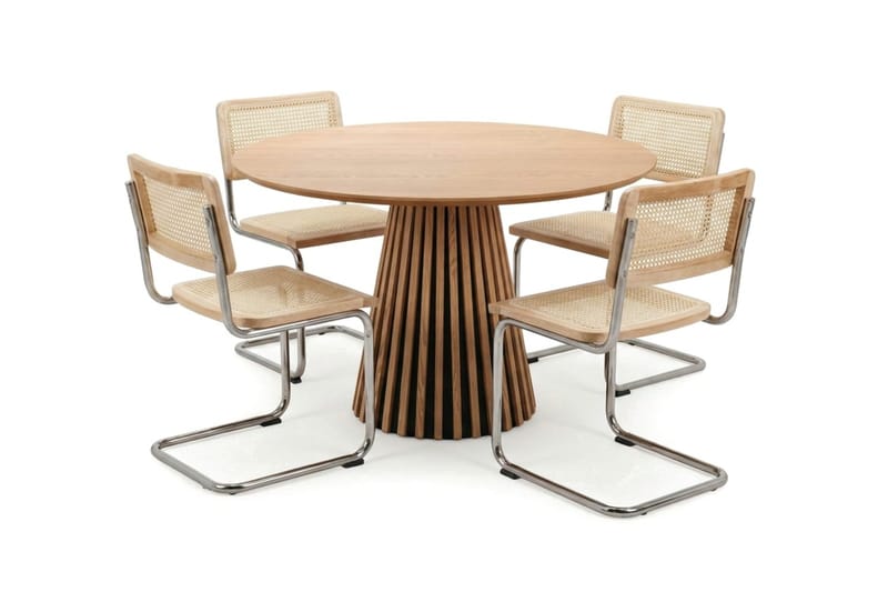 Peyra spisegruppe rund 110 cm eg med 4 Build spisestole - Eg - Møbler - Borde - Spisebordssæt