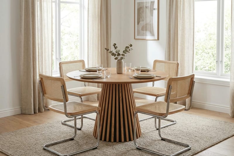 Peyra spisegruppe rund 110 cm eg med 4 Build spisestole - Eg - Møbler - Borde - Spisebordssæt