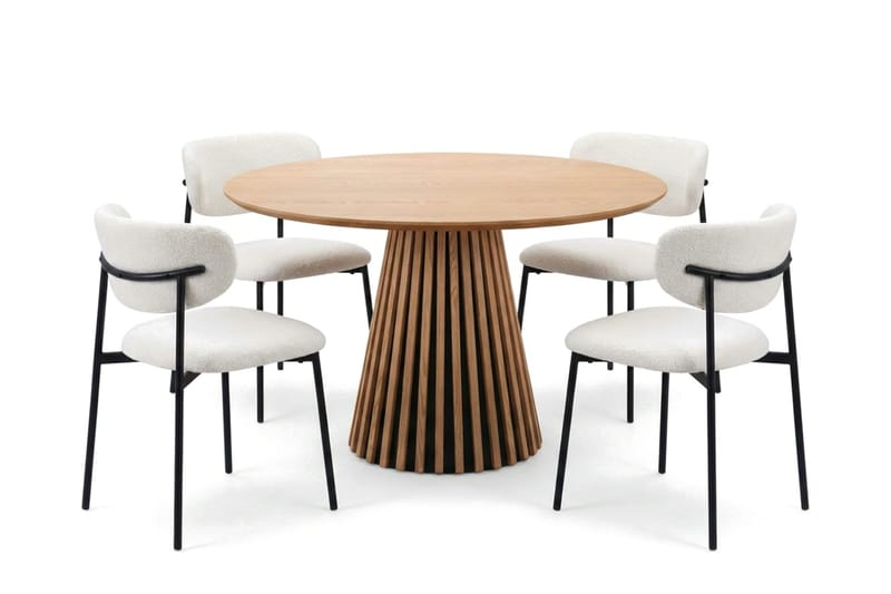 Peyra spisegruppe rund 110 cm eg med 4 Lucy spisestole - Eg - Møbler - Borde - Spisebordssæt