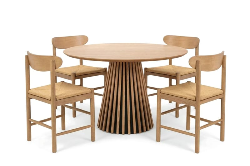 Peyra spisegruppe rund 110 cm eg med 4 Malte spisestole - Møbler - Borde - Spisebordssæt