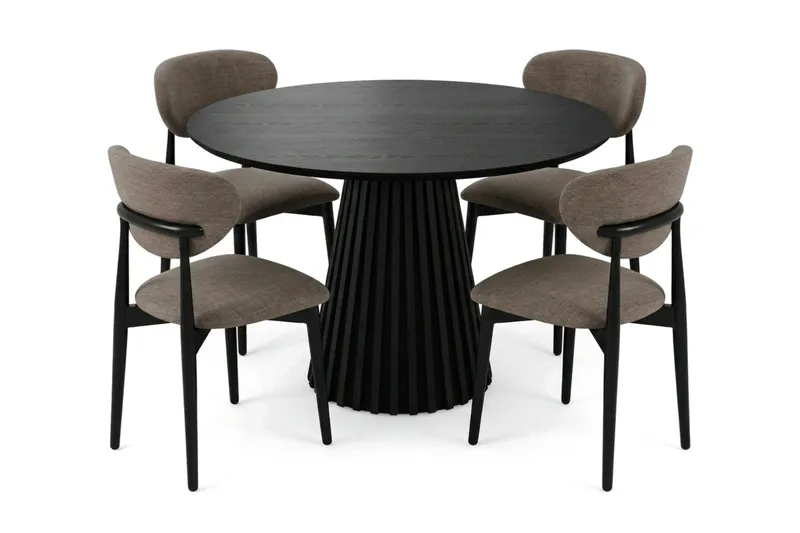 Peyra spisegruppe rund 110 cm sort med 4 Molly spisestole - Sort - Møbler - Borde - Spisebordssæt