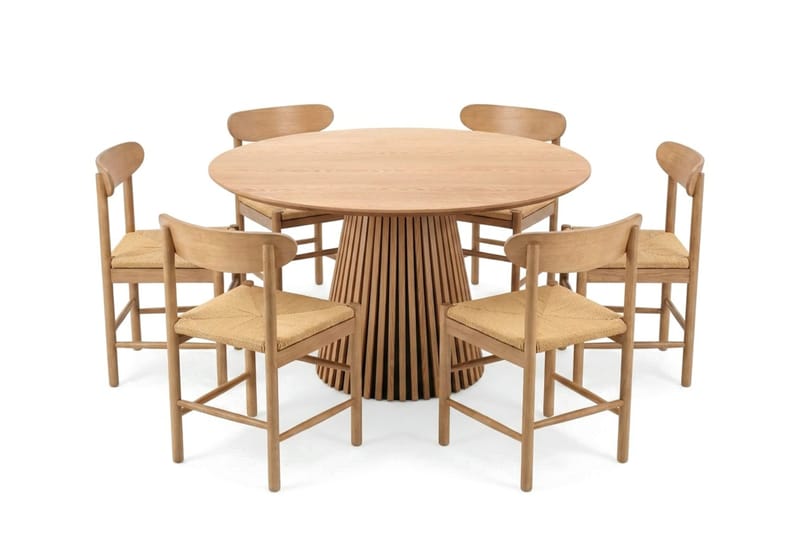 Peyra Spisegruppe rund 130 cm Eg med 6 Malte Spisestole - Møbler - Borde - Spisebordssæt