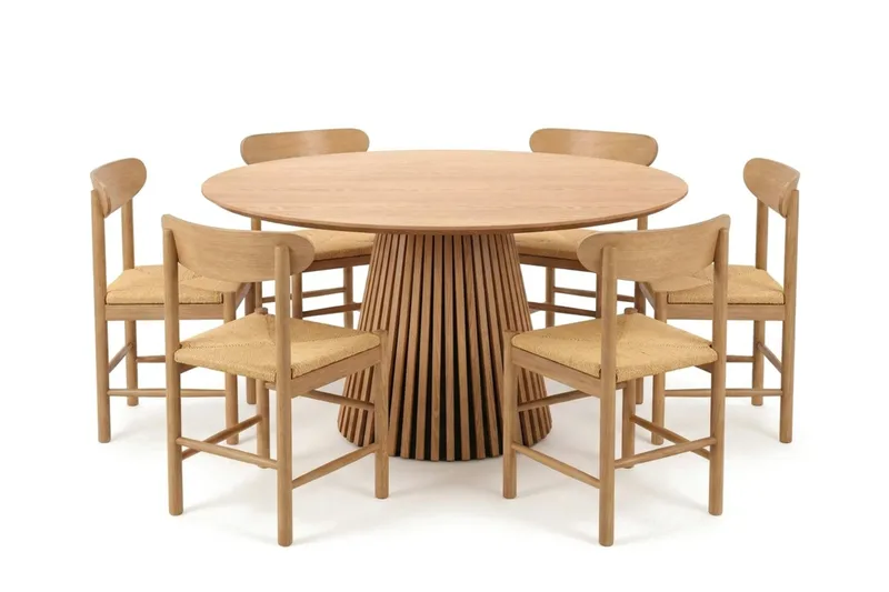 Peyra Spisegruppe rund 130 cm Eg med 6 Malte Spisestole, undefined