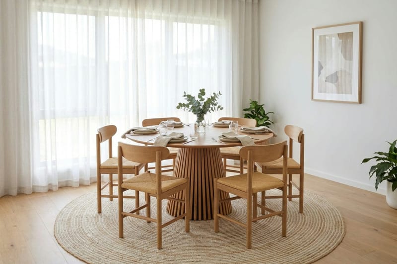 Peyra Spisegruppe rund 130 cm Eg med 6 Malte Spisestole - Møbler - Borde - Spisebordssæt