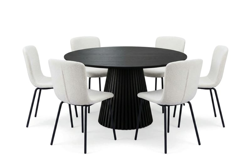 Peyra Spisegruppe rund 130 cm Sort med 6 Katy Spisestole - Sort - Møbler - Borde - Spisebordssæt