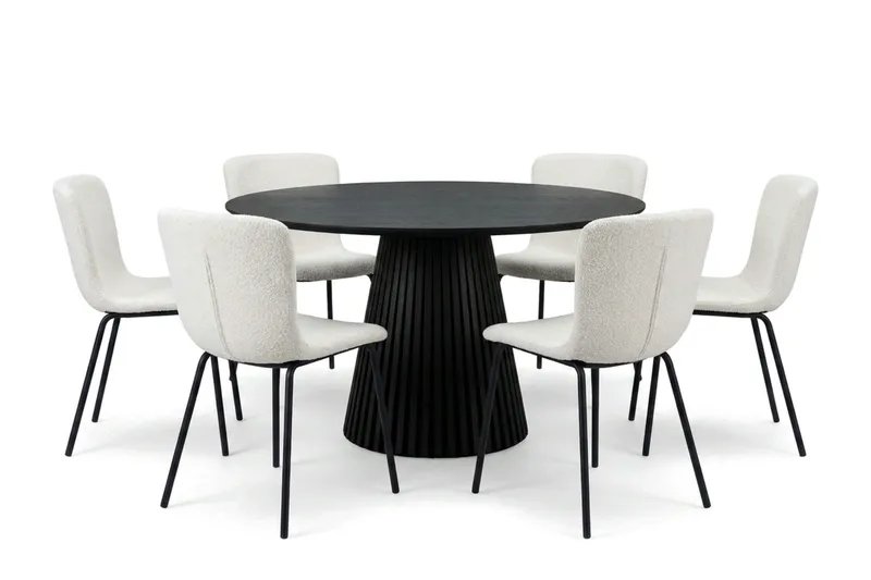 Peyra Spisegruppe rund 130 cm Sort med 6 Katy Spisestole, Sort