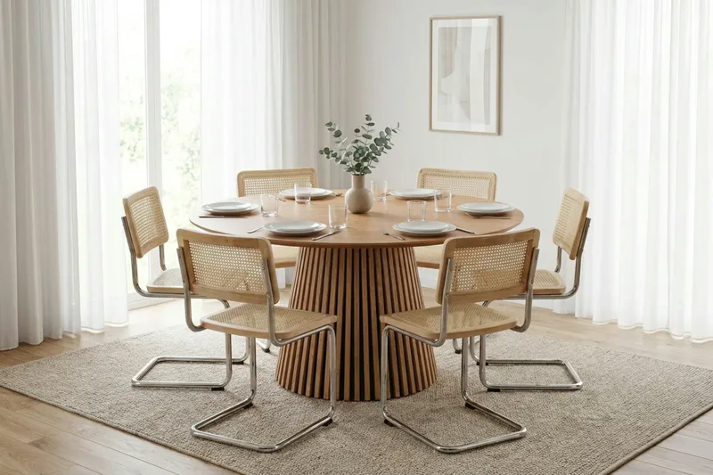 Peyra spisegruppe rund 150 cm eg med 6 Build-spisebordsstole - Eg - Møbler - Borde - Spisebordssæt