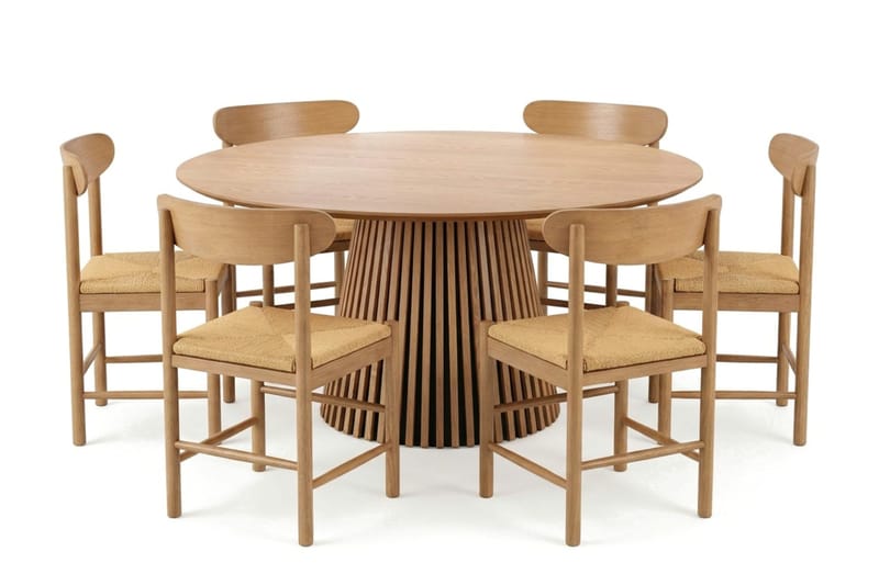 Peyra spisegruppe rund 150 cm eg med 6 Malte spisestole - Møbler - Borde - Spisebordssæt