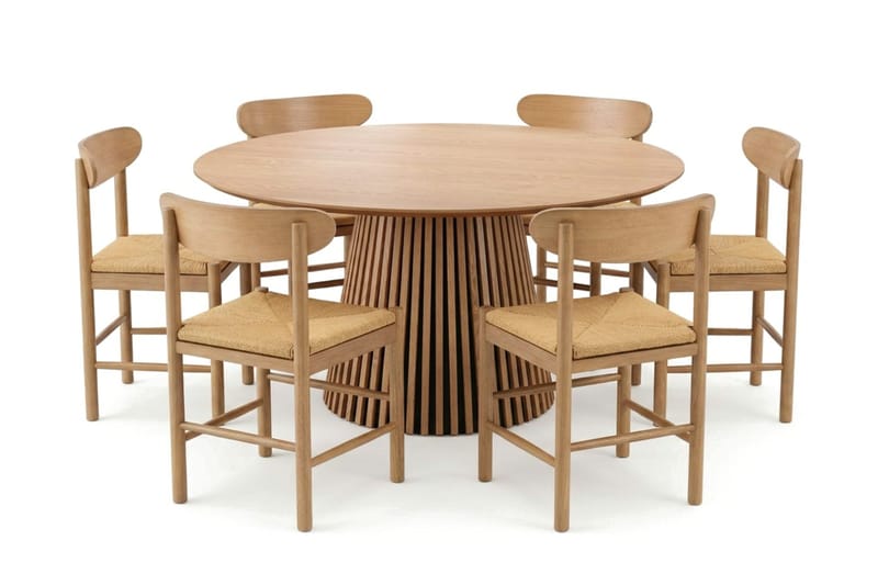 Peyra spisegruppe rund 150 cm eg med 6 Malte spisestole, undefined