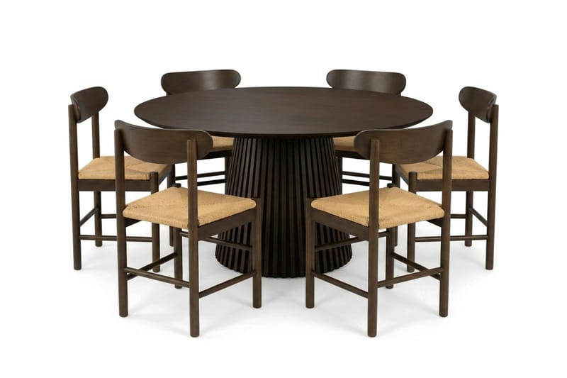 Peyra spisegruppe rund 150 cm røget eg med 6 Malte spisestole, undefined