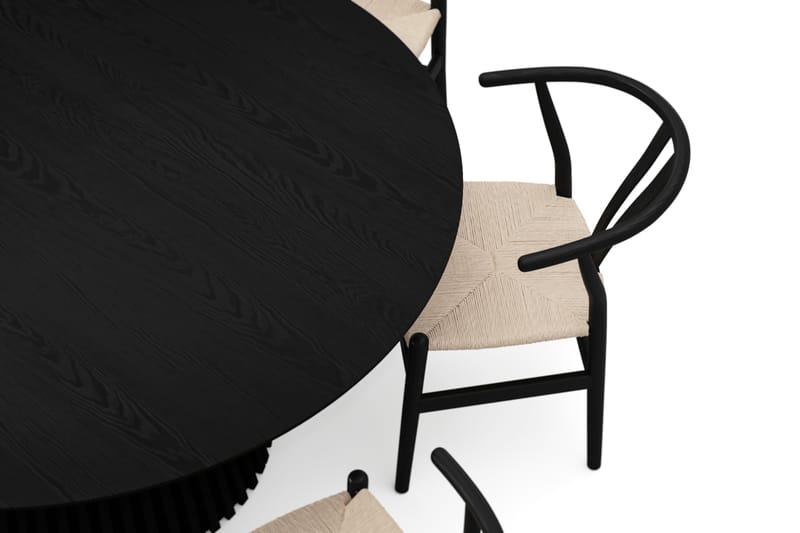 Peyra spisegruppe rund 150 cm sort med 6 Dastoori spisestole - Sort - Møbler - Borde - Spisebordssæt