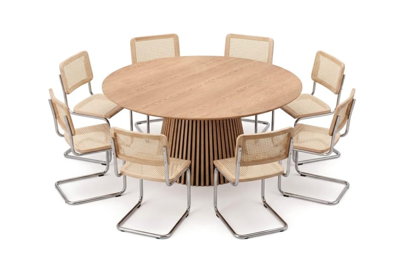 Peyra spisegruppe rund 180 cm eg med 8 Build spisestole - Eg - Møbler - Borde - Spisebordssæt