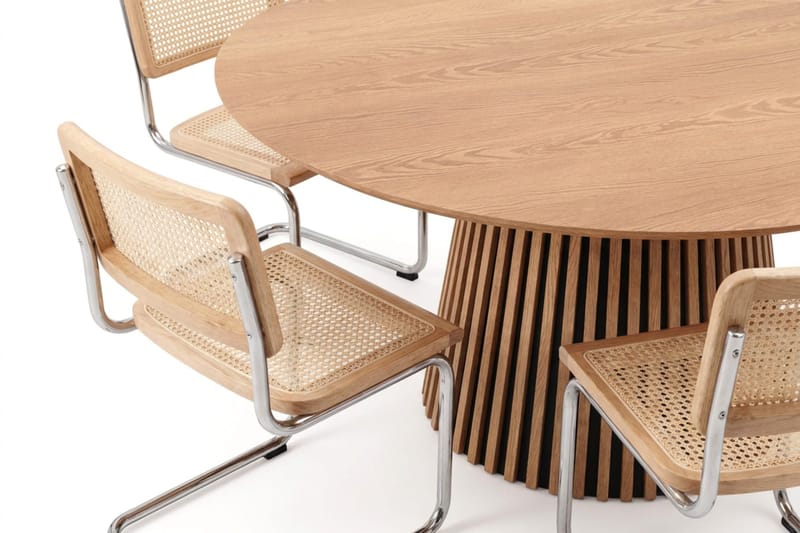 Peyra spisegruppe rund 180 cm eg med 8 Build spisestole - Eg - Møbler - Borde - Spisebordssæt