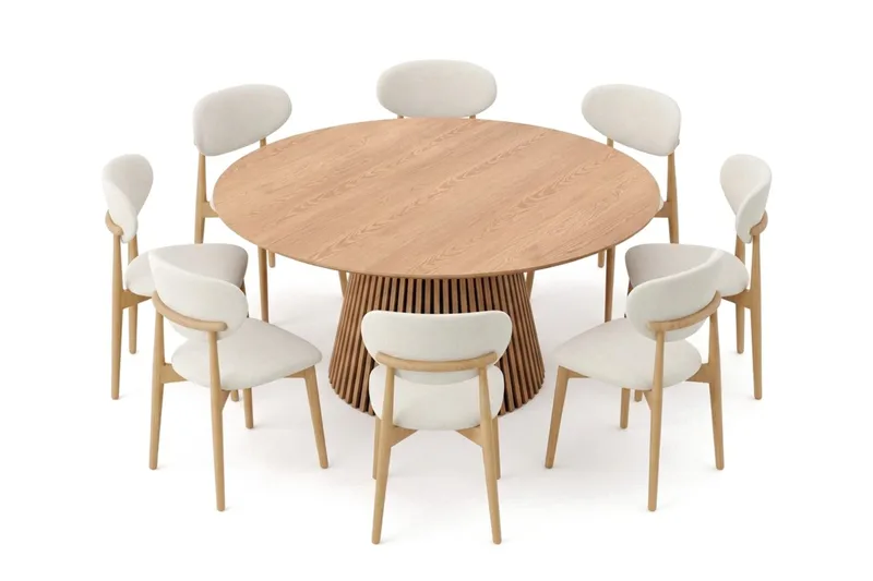 Peyra spisegruppe rund 180 cm eg med 8 Molly-spisebordsstole - Eg - Møbler - Borde - Spisebordssæt