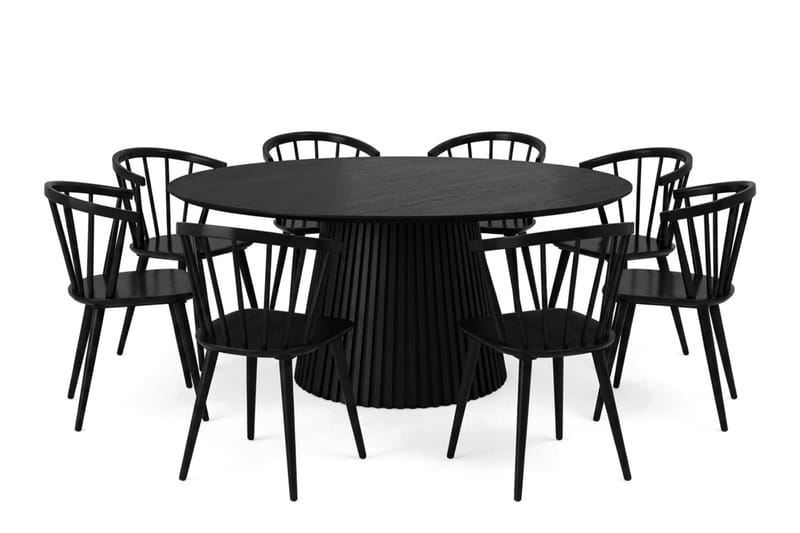 Peyra spisegruppe rund 180 cm sort med 8 Tyrö-spisestole, Sort