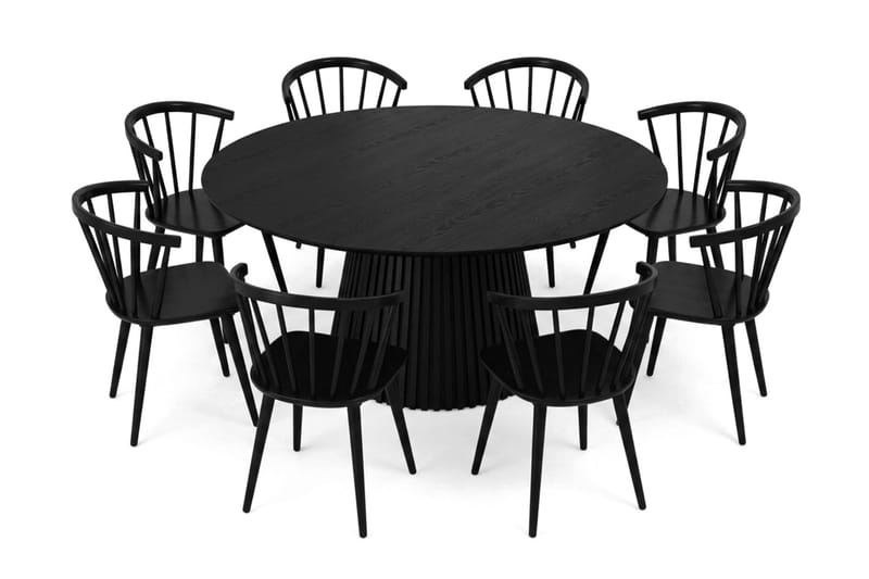 Peyra spisegruppe rund 180 cm sort med 8 Tyrö-spisestole - Sort - Møbler - Borde - Spisebordssæt