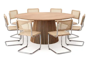 Peyra spisegruppe rundt 180 cm eg med 8 Build-spisebordsstole - Eg - Møbler - Borde - Spisebordssæt