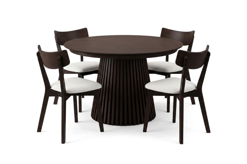 Peyra spisegruppe udtrækbar rund 120-220 cm i røget eg med 4 Amelia spisestole med hynde - Røget eg/Beige - Møbler - Borde - Spisebordssæt