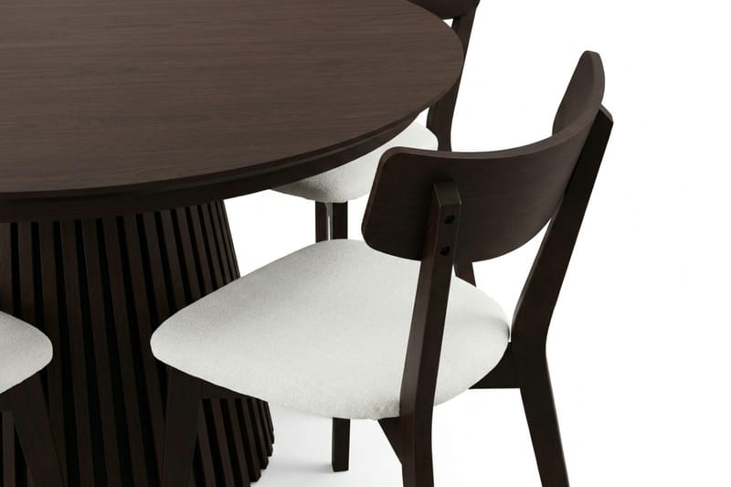 Peyra spisegruppe udtrækbar rund 120-220 cm i røget eg med 4 Amelia spisestole med hynde - Røget eg/Beige - Møbler - Borde - Spisebordssæt