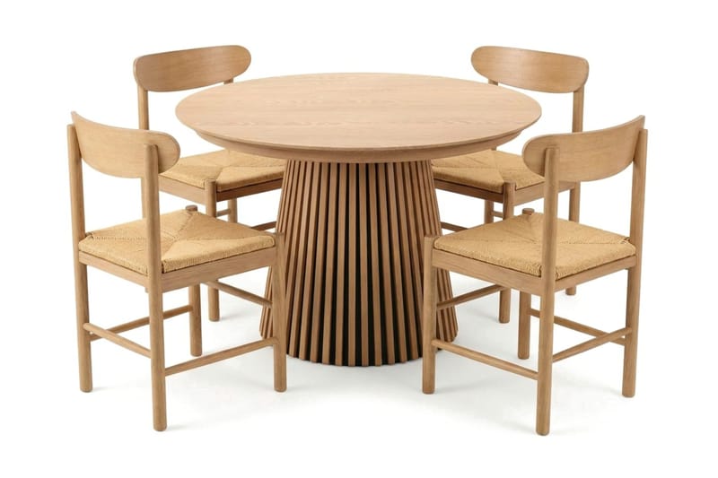 Peyra spisegruppe udtrækkelig rund 120-220 cm eg med 4 Malte spisestole - Møbler - Borde - Spisebordssæt