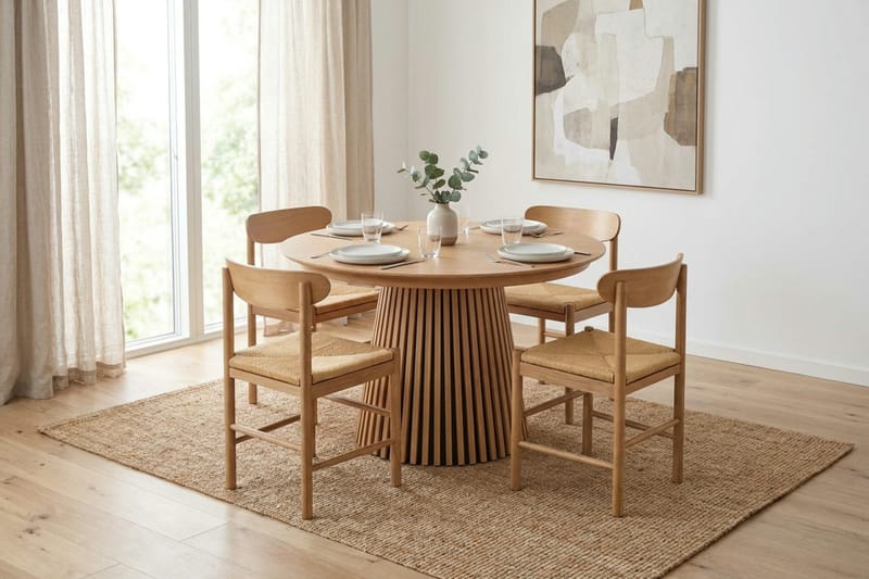 Peyra spisegruppe udtrækkelig rund 120-220 cm eg med 4 Malte spisestole - Møbler - Borde - Spisebordssæt