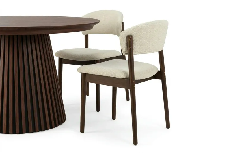 Peyra udtrækkeligt rundt 120-220 cm valnød med 4 Nala spisestole - Valnød - Møbler - Borde - Spisebordssæt