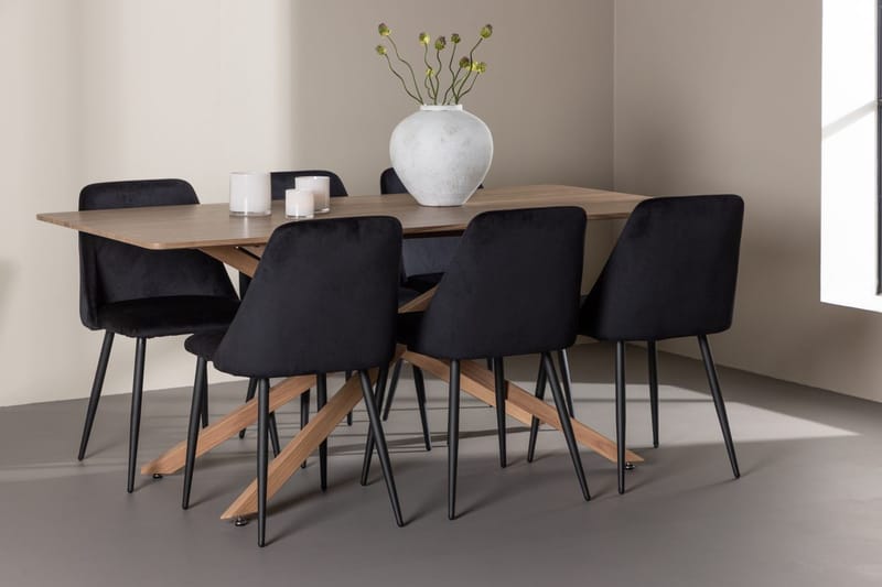 Piazza Spisebord 180x90 cm med 6 Night Spisebordsstole
