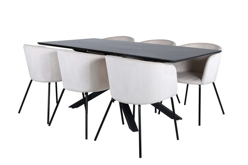 Piazza Spisebord 190 cm med 6 Berit Armstole i Velour med Armlæn