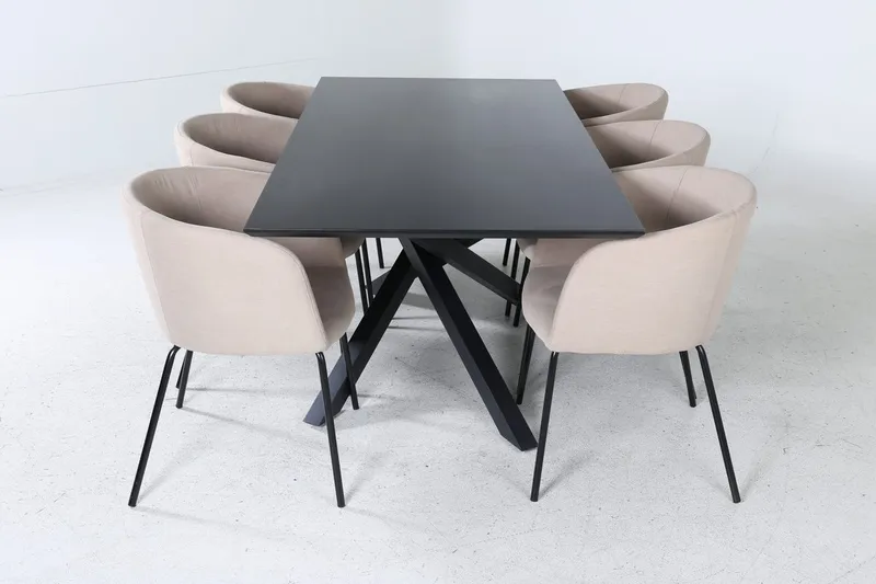 Piazza Spisebord 190 cm med 6 Berit Armstole med Armlæn