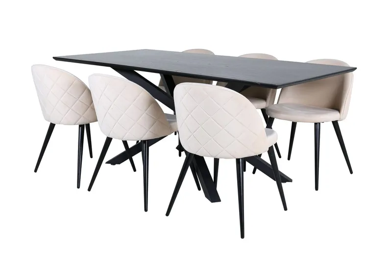 Piazza Spisebord 190 cm med 6 Velvet Stitches Spisebordsstole