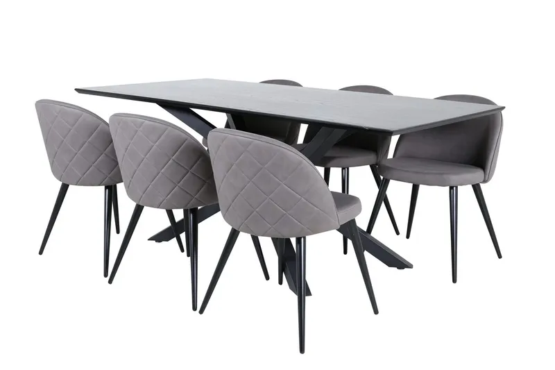 Piazza Spisebord 190 cm med 6 Velvet Stitches Spisebordsstole