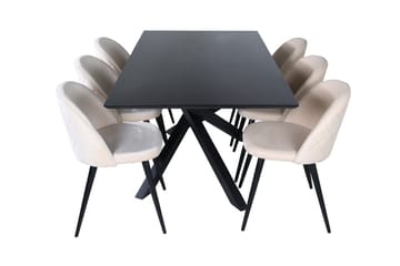 Piazza Spisebord 190 cm med 6 Velvet Stitches Spisebordsstole - Møbler - Borde - Spisebordssæt