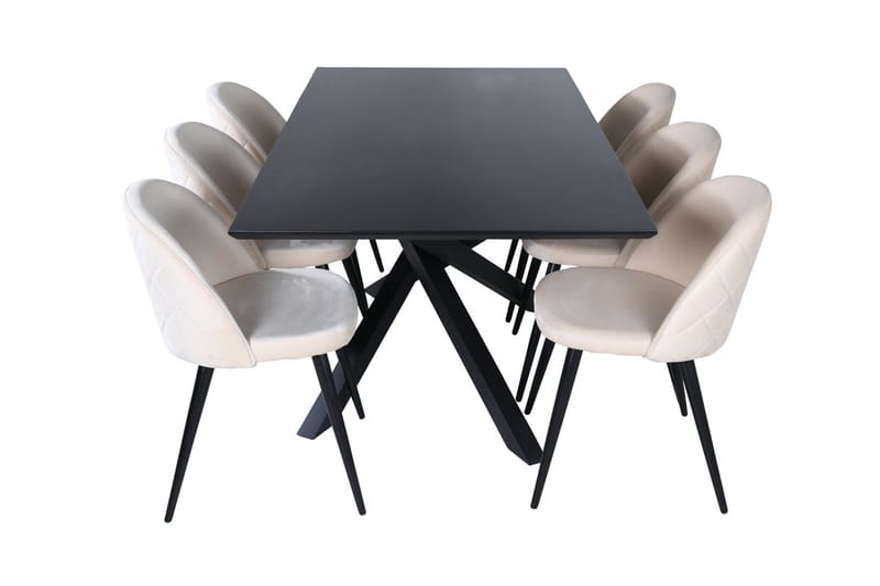 Piazza Spisebord 190 cm med 6 Velvet Stitches Spisebordsstole - Møbler - Borde - Spisebordssæt