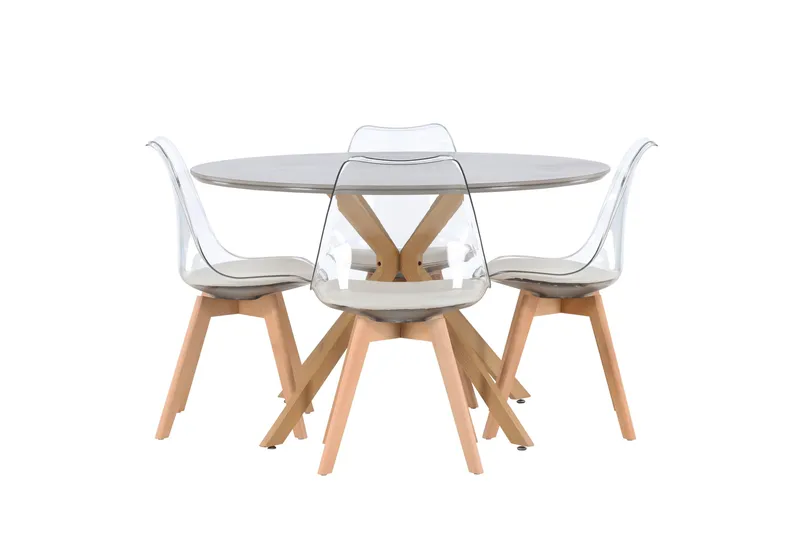 Piazza Spisebordssæt 120 cm Rund med 4 Edvin Stole, Grå