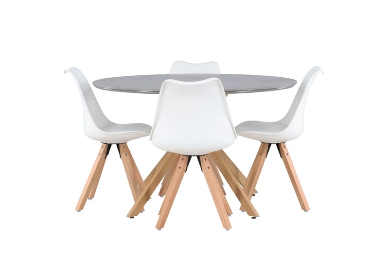 Piazza Spisebordssæt 120 cm Rund med 4 Zeno Stole, Grå