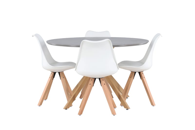 Piazza Spisebordssæt 120 cm Rund med 4 Zeno Stole, Grå