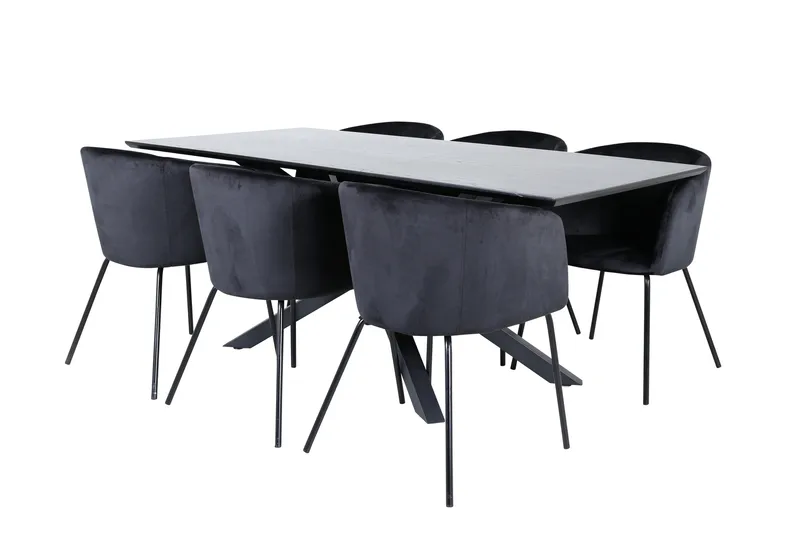 Piazza Spisebordssæt 180 cm Rektangulær med 6 Berit Stole, Svart