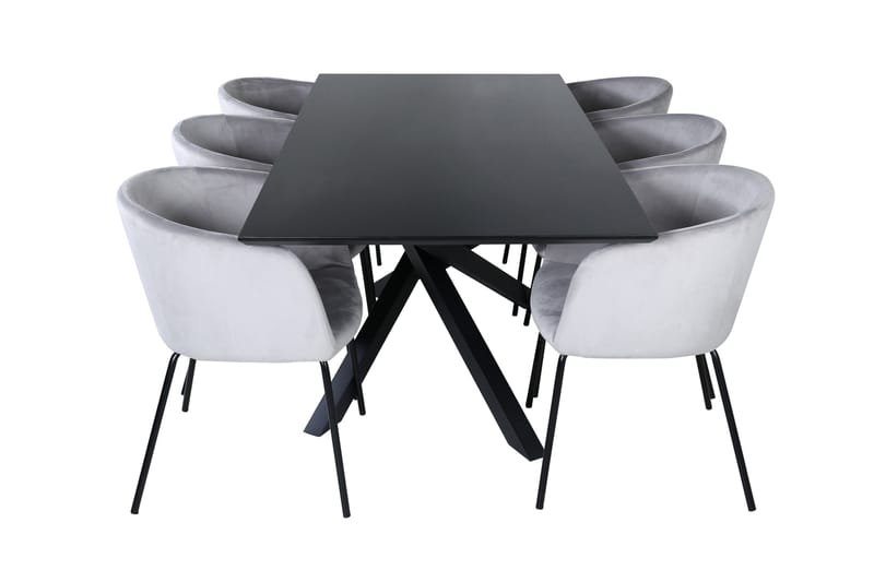 Piazza Spisebordssæt 180 cm Rektangulær med 6 Berit Stole - Svart - Møbler - Borde - Spisebordssæt