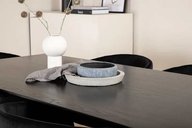 Piazza Spisebordssæt 180 cm Rektangulær med 6 Berit Stole - Svart - Møbler - Borde - Spisebordssæt